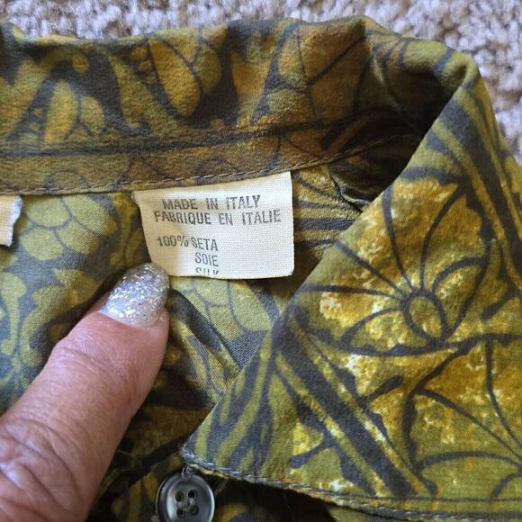Messon vintage silk olive/black SS Camp Shirt, EUC, L - Picture 8 of 10